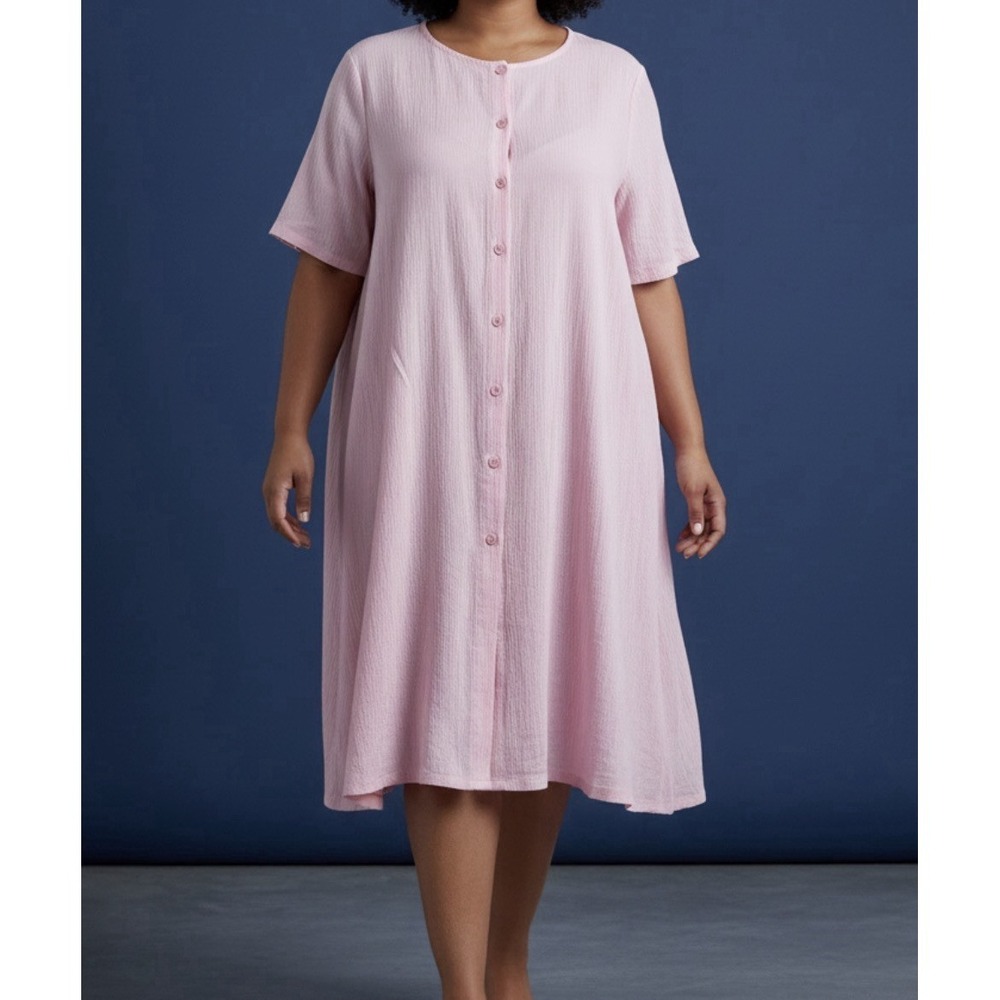 Misslook Shirt Womens 5XL Pink Button Front Crinkle Tunic Dress Cover Up